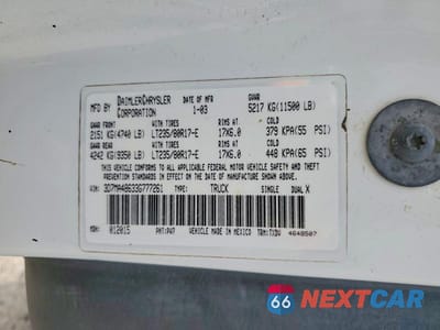 Zdjęcie 13 z 13 samochodu: 2003 DODGE RAM 3500 ST VIN:3D7MA48633G777261 - miniatura