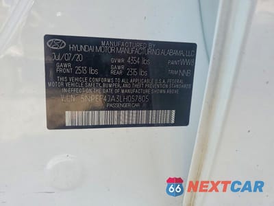 Zdjęcie 12 z 12 samochodu: 2020 HYUNDAI SONATA SEL VIN:5NPEF4JA3LH057805 - miniatura