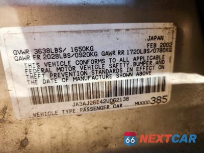 Zdjęcie 12 z 12 samochodu: 2002 MITSUBISHI LANCER ES VIN:JA3AJ26E42U062138 - miniatura