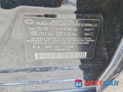 Zdjęcie 12 z 12 samochodu: 2007 HYUNDAI SONATA GLS VIN:5NPET46C77H232677 - miniatura