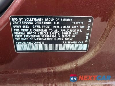 Zdjęcie 12 z 12 samochodu: 2012 VOLKSWAGEN PASSAT SEL VIN:1VWCN7A3XCC040313 - miniatura