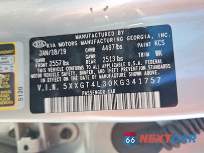 Zdjęcie 13 z 13 samochodu: 2019 KIA OPTIMA LX VIN:5XXGT4L30KG341757 - miniatura