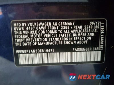 Zdjęcie 12 z 12 samochodu: 2013 VOLKSWAGEN CC SPORT VIN:WVWBP7AN3DE516479 - miniatura