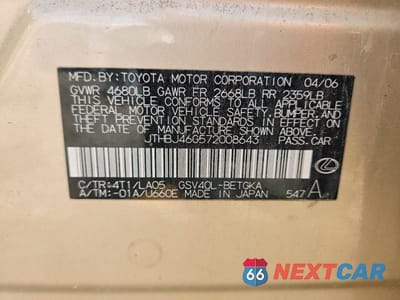 Zdjęcie 12 z 12 samochodu: 2007 LEXUS ES 350 BASE VIN:JTHBJ46G572008643 - miniatura