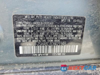 Zdjęcie 12 z 12 samochodu: 2012 SUBARU FORESTER 2.5X VIN:JF2SHABC7CH421946 - miniatura