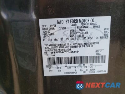Zdjęcie 12 z 12 samochodu: 2007 FORD F150 SUPERCREW VIN:1FTPW14V57KB12154 - miniatura