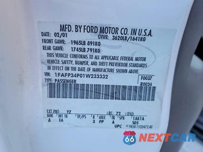 Zdjęcie 12 z 12 samochodu: 2001 FORD FOCUS SE VIN:1FAFP34P01W233332 - miniatura