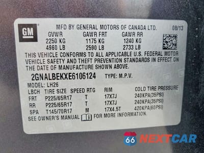 Zdjęcie 14 z 14 samochodu: 2014 CHEVROLET EQUINOX LT VIN:2GNALBEKXE6106124 - miniatura