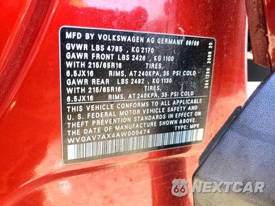 Zdjęcie 13 z 13 samochodu: 2010 VOLKSWAGEN TIGUAN S VIN:WVGAV7AX4AW000474 - miniatura