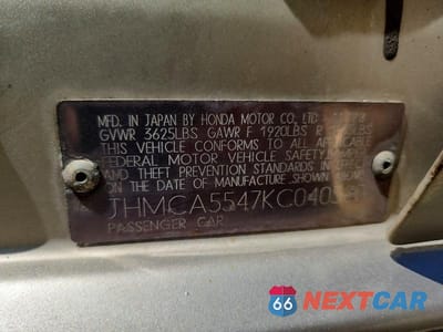 Zdjęcie 12 z 12 samochodu: 1989 HONDA ACCORD VIN:JHMCA5547KC040580 - miniatura