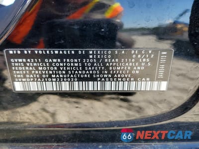 Zdjęcie 12 z 12 samochodu: 2013 VOLKSWAGEN JETTA VIN:3VWDP7AJ1DM220020 - miniatura