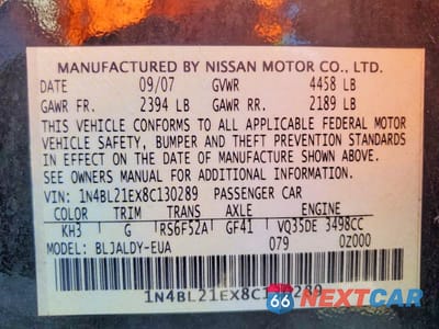 Zdjęcie 12 z 12 samochodu: 2008 NISSAN ALTIMA 3.5 SE VIN:1N4BL21EX8C130289 - miniatura