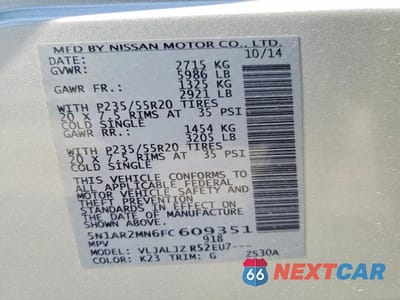 Zdjęcie 13 z 13 samochodu: 2015 NISSAN PATHFINDER PLATINUM VIN:5N1AR2MN6FC609351 - miniatura