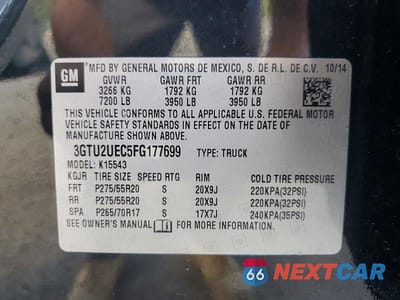 Zdjęcie 12 z 12 samochodu: 2015 GMC SIERRA K1500 SLE VIN:3GTU2UEC5FG177699 - miniatura
