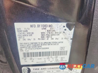 Zdjęcie 12 z 12 samochodu: 2013 FORD F150 SUPERCREW VIN:1FTFW1CF6DKG22269 - miniatura