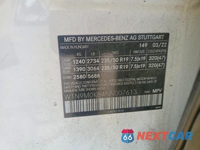 Zdjęcie 13 z 13 samochodu: 2022 MERCEDES-BENZ EQB 300 4MATIC VIN:W1N9M0KB4NN007613 - miniatura