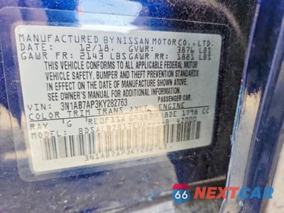 Zdjęcie 12 z 12 samochodu: 2019 NISSAN SENTRA S VIN:3N1AB7AP3KY282763 - miniatura