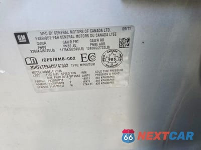 Zdjęcie 13 z 13 samochodu: 2012 GMC TERRAIN SLE VIN:2GKFLTEK5C6147332 - miniatura