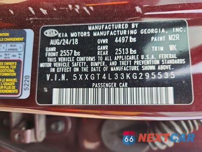 Zdjęcie 13 z 13 samochodu: 2019 KIA OPTIMA LX VIN:5XXGT4L33KG295535 - miniatura