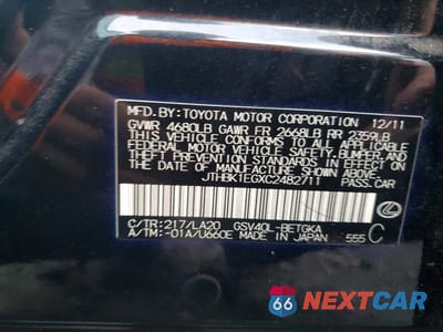 Zdjęcie 12 z 12 samochodu: 2012 LEXUS ES 350 BASE VIN:JTHBK1EGXC2482711 - miniatura