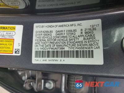 Zdjęcie 12 z 12 samochodu: 2018 HONDA ACCORD EX VIN:1HGCV1F44JA073884 - miniatura