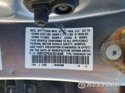Zdjęcie 12 z 12 samochodu: 2020 HONDA CIVIC LX VIN:19XFC2F63LE014348 - miniatura