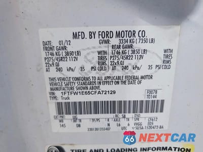 Zdjęcie 12 z 12 samochodu: 2012 FORD F150 SUPERCREW VIN:1FTFW1E65CFA72129 - miniatura