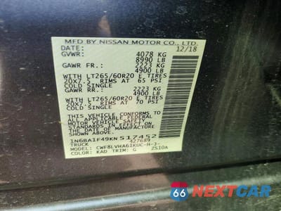 Zdjęcie 12 z 12 samochodu: 2019 NISSAN TITAN XD SL VIN:1N6BA1F49KN517452 - miniatura