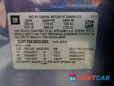 Zdjęcie 13 z 13 samochodu: 2013 GMC TERRAIN SLE VIN:2GKFLTEK3D6254669 - miniatura