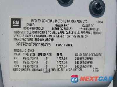 Zdjęcie 12 z 12 samochodu: 2005 GMC NEW SIERRA C1500 VIN:2GTEC13T251193725 - miniatura
