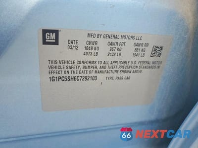 Zdjęcie 12 z 12 samochodu: 2012 CHEVROLET CRUZE LS VIN:1G1PC5SH6C7292103 - miniatura