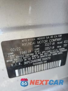 Zdjęcie 12 z 12 samochodu: 2022 HYUNDAI ACCENT SE VIN:3KPC24A69NE166470 - miniatura