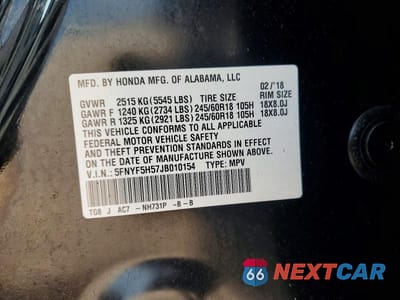 Zdjęcie 13 z 13 samochodu: 2018 HONDA PILOT EXL VIN:5FNYF5H57JB010154 - miniatura