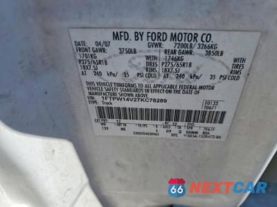Zdjęcie 12 z 12 samochodu: 2007 FORD F150 SUPERCREW VIN:1FTPW14V27KC78289 - miniatura