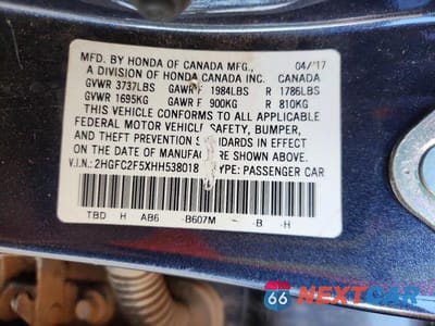 Zdjęcie 12 z 12 samochodu: 2017 HONDA CIVIC LX VIN:2HGFC2F5XHH538018 - miniatura