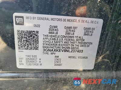 Zdjęcie 13 z 13 samochodu: 2022 CHEVROLET EQUINOX LT VIN:3GNAXKEV8NL237403 - miniatura