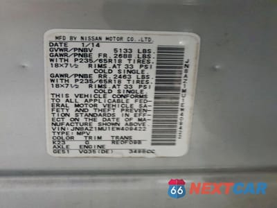 Zdjęcie 13 z 13 samochodu: 2014 NISSAN MURANO S VIN:JN8AZ1MU1EW409422 - miniatura