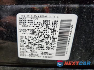 Zdjęcie 13 z 13 samochodu: 2009 NISSAN MURANO S VIN:JN8AZ18W29W213104 - miniatura