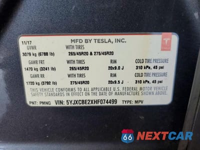 Zdjęcie 14 z 14 samochodu: 2017 TESLA MODEL X VIN:5YJXCBE2XHF074499 - miniatura