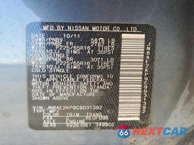 Zdjęcie 13 z 13 samochodu: 2012 NISSAN QUEST 3.5 S VIN:JN8AE2KP9C9031392 - miniatura
