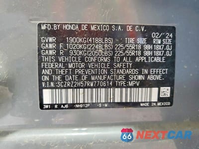 Zdjęcie 12 z 12 samochodu: 2024 HONDA HR-V SPORT VIN:3CZRZ2H57RM770614 - miniatura