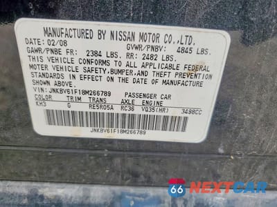 Zdjęcie 12 z 12 samochodu: 2008 INFINITI G35 VIN:JNKBV61F18M266789 - miniatura