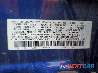 Zdjęcie 12 z 12 samochodu: 2013 HONDA FIT VIN:JHMGE8G35DC003137 - miniatura