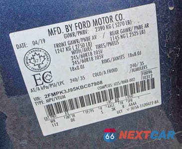 Zdjęcie 10 z 10 samochodu: 2019 FORD EDGE SEL VIN:2FMPK3J95KBC07908 - miniatura