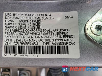 Zdjęcie 12 z 12 samochodu: 2024 HONDA CIVIC LX VIN:19XFL2H59RE016831 - miniatura