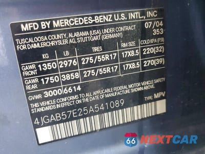 Zdjęcie 13 z 13 samochodu: 2005 MERCEDES-BENZ ML 350 VIN:4JGAB57E25A541089 - miniatura