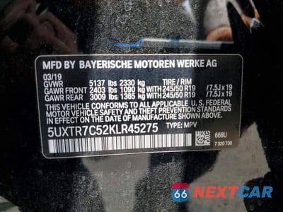 Zdjęcie 13 z 13 samochodu: 2019 BMW X3 SDRIVE30I VIN:5UXTR7C52KLR45275 - miniatura