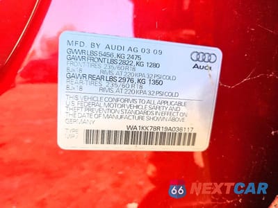 Zdjęcie 12 z 12 samochodu: 2009 AUDI Q5 3.2 VIN:WA1KK78R19A036117 - miniatura