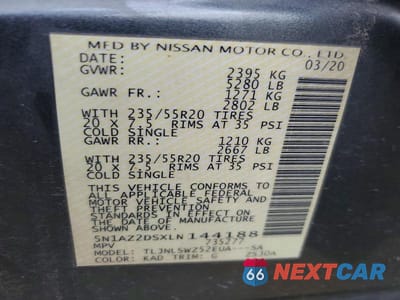 Zdjęcie 13 z 13 samochodu: 2020 NISSAN MURANO PLATINUM VIN:5N1AZ2DSXLN144188 - miniatura
