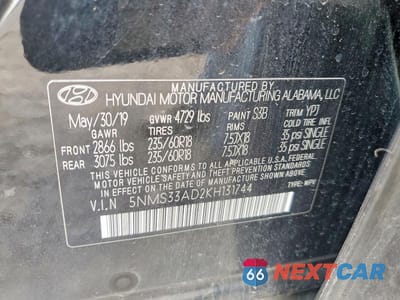 Zdjęcie 12 z 12 samochodu: 2019 HYUNDAI SANTA FE SEL PLUS 2.4L VIN:5NMS33AD2KH131744 - miniatura